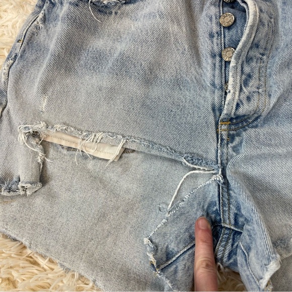 Agolde Cut Off Shorts Size 28 Blue Denim Distressed button fly ripped - Picture 4 of 6